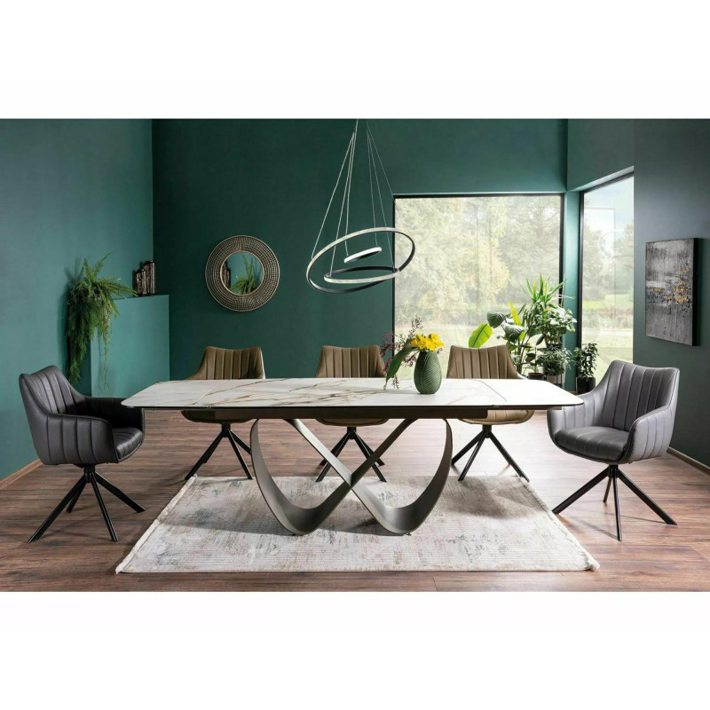 Stół rozkładany Infinity Ceramic z ceramicznym blatem amber bianco/brązowy 160(240)x95