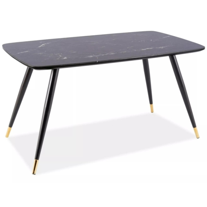 Stół w stylu glamour Cyryl I czarny efekt kamienia/czarno-złoty stelaż 140X80
