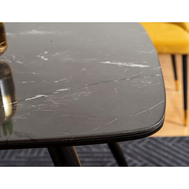 Stół w stylu glamour Cyryl I czarny efekt kamienia/czarno-złoty stelaż 140X80