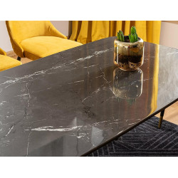 Stół w stylu glamour Cyryl I czarny efekt kamienia/czarno-złoty stelaż 140X80