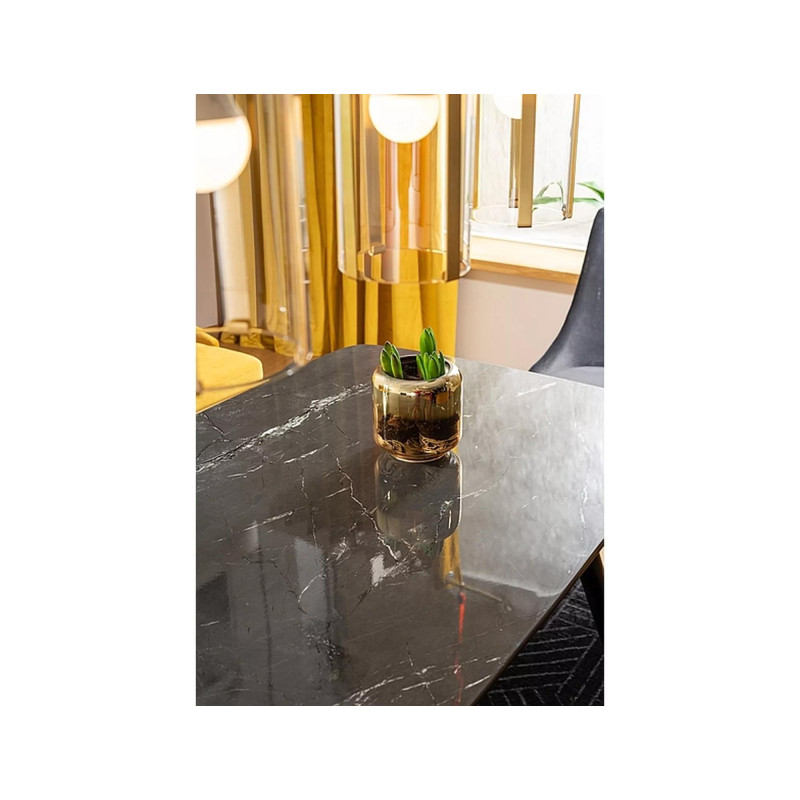 Stół w stylu glamour Cyryl I czarny efekt kamienia/czarno-złoty stelaż 140X80