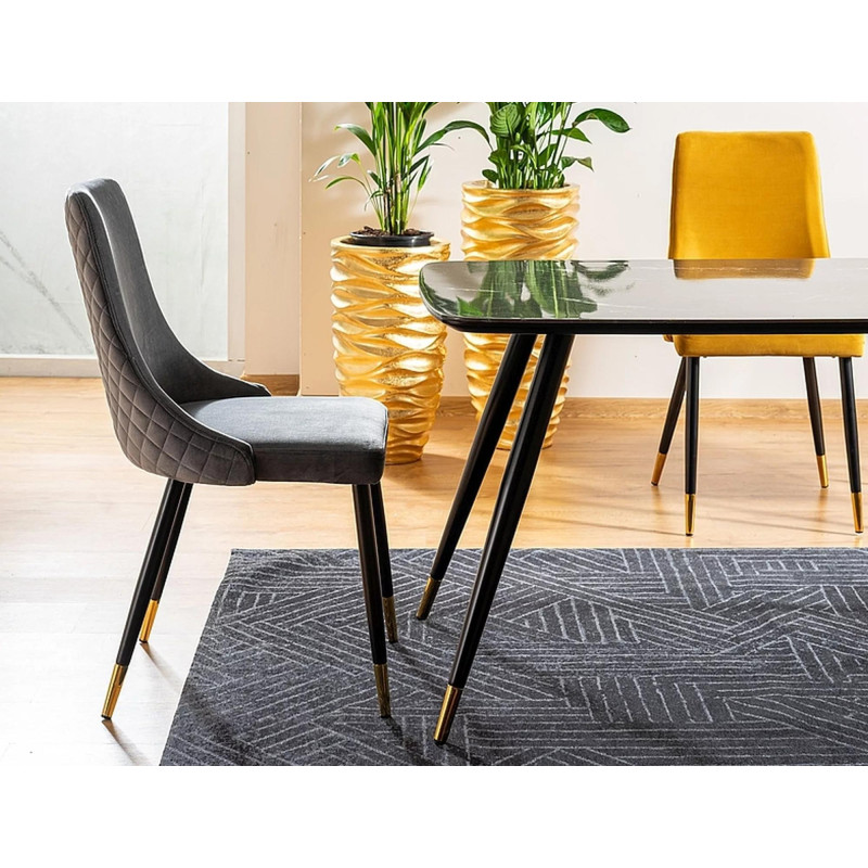 Stół w stylu glamour Cyryl I czarny efekt kamienia/czarno-złoty stelaż 140X80