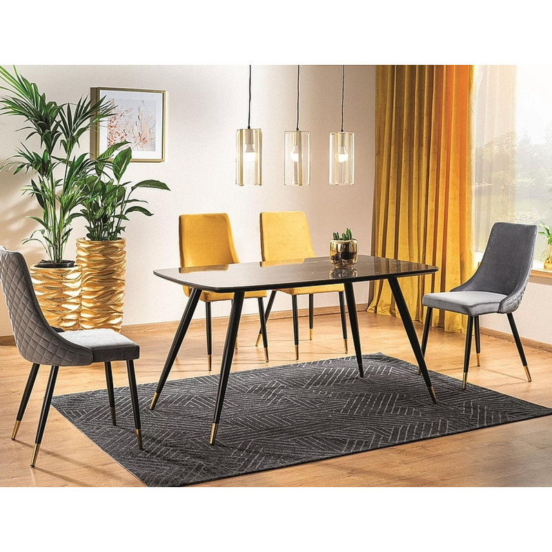 Stół w stylu glamour Cyryl I czarny efekt kamienia/czarno-złoty stelaż 140X80