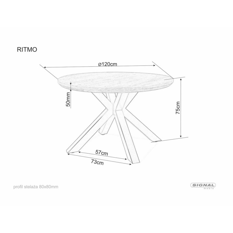 Stół okrągły Ritmo dąb/czarny stelaż FI120
