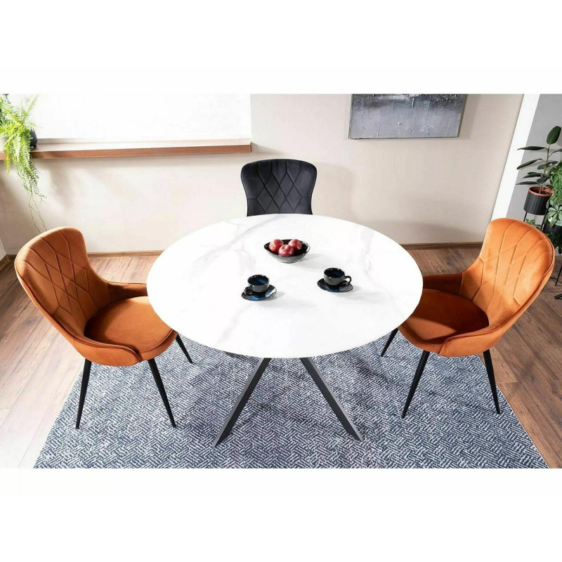 Okrągły stół ceramiczny Talia biały/czarny stelaż FI120