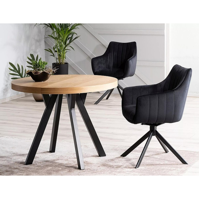 Rozkładany stół Domingo okleina naturalna dąb/czarny fi 100(100-250)