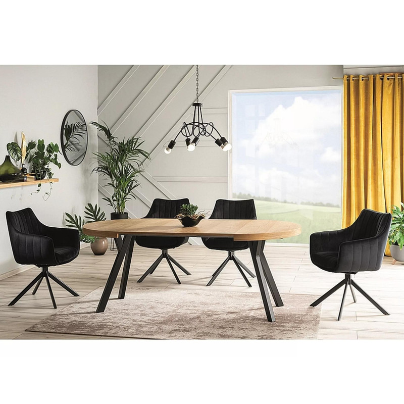 Rozkładany stół Domingo okleina naturalna dąb/czarny fi 100(100-250)