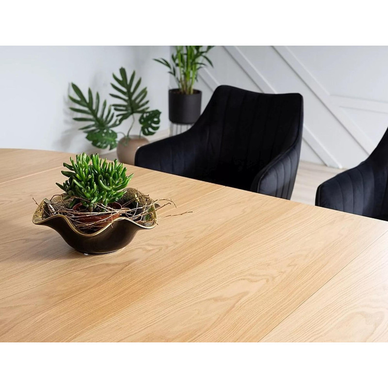 Rozkładany stół Domingo okleina naturalna dąb/czarny fi 100(100-250)