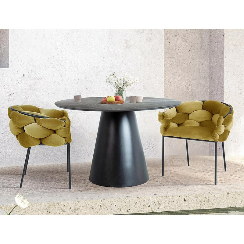 Okrągły stół Angel szary efekt marmuru/czarny mat fi 120