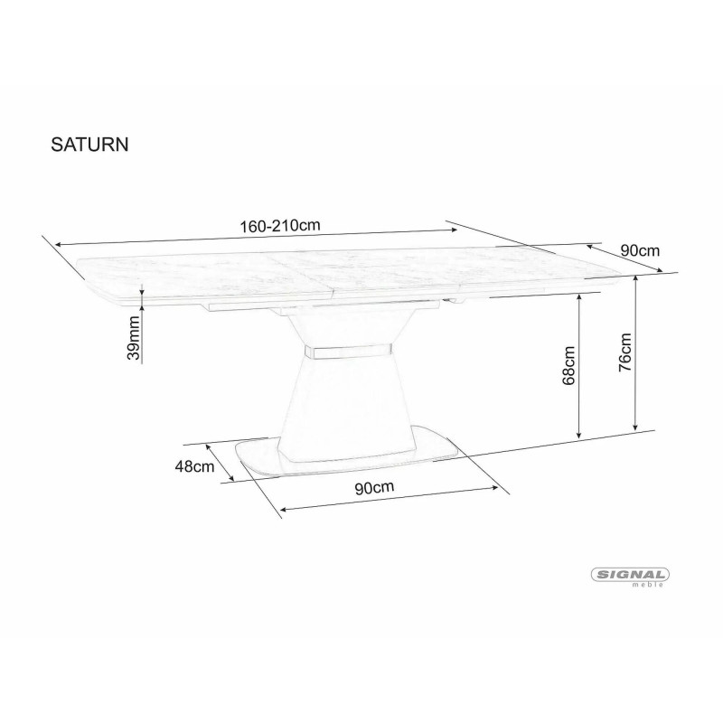 Ceramiczny stół Saturn II biały efekt marmuru/biały mat 160(210)x90
