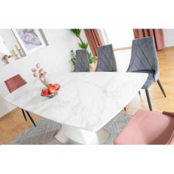 Ceramiczny stół Saturn II biały efekt marmuru/biały mat 160(210)x90