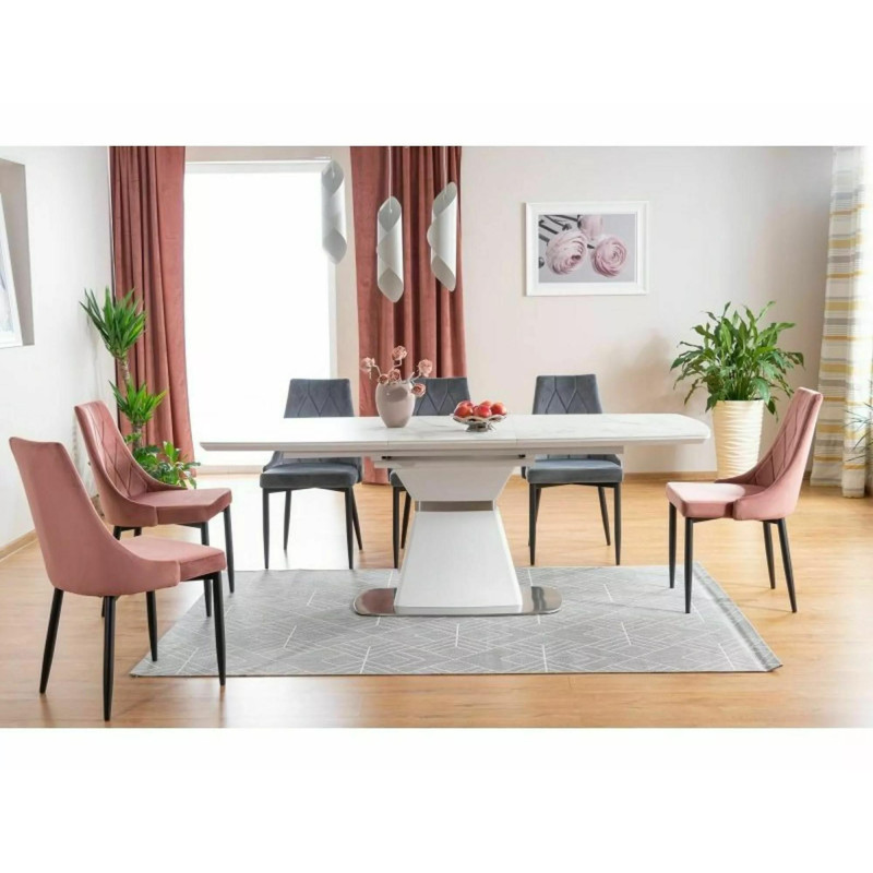 Ceramiczny stół Saturn II biały efekt marmuru/biały mat 160(210)x90