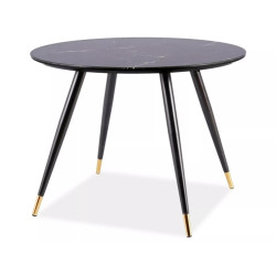 Stół w stylu glamour Cyryl II czarny efekt kamienia/czarno-złoty stelaż fi100