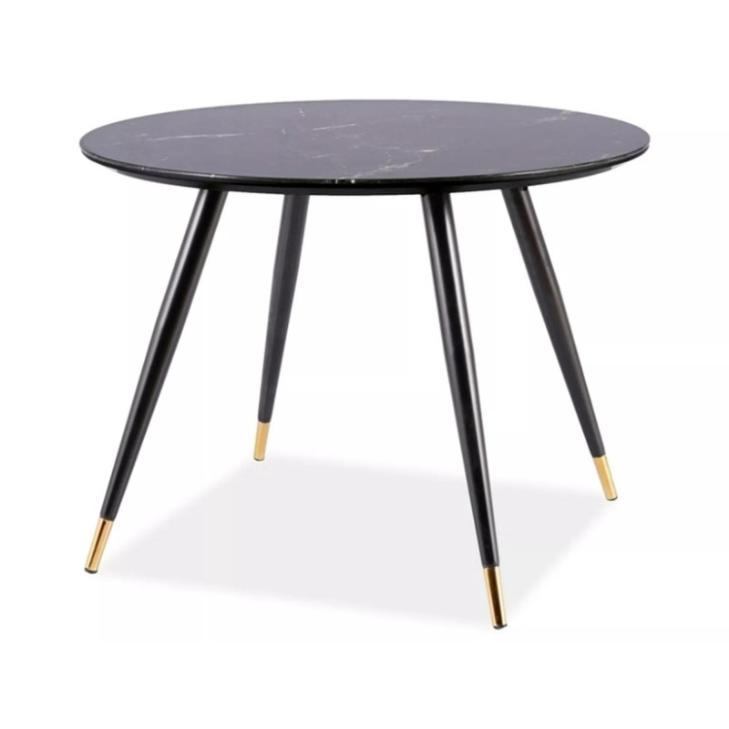 Stół w stylu glamour Cyryl II czarny efekt kamienia/czarno-złoty stelaż fi100