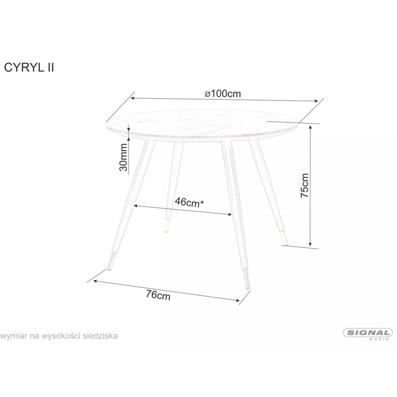 Stół w stylu glamour Cyryl II czarny efekt kamienia/czarno-złoty stelaż fi100
