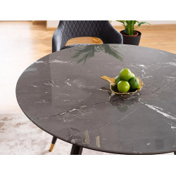 Stół w stylu glamour Cyryl II czarny efekt kamienia/czarno-złoty stelaż fi100