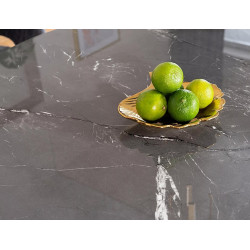 Stół w stylu glamour Cyryl II czarny efekt kamienia/czarno-złoty stelaż fi100