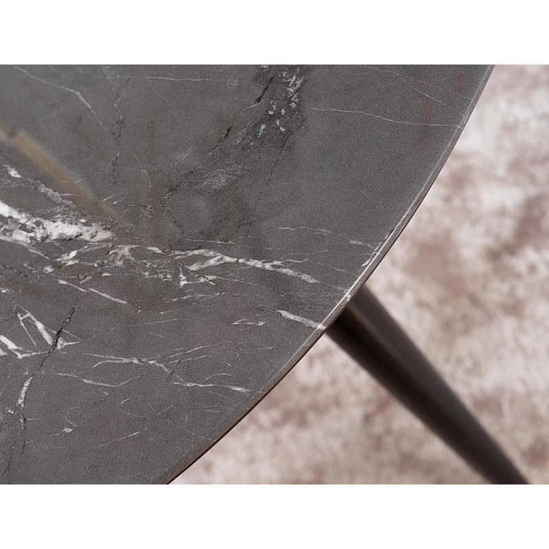 Stół w stylu glamour Cyryl II czarny efekt kamienia/czarno-złoty stelaż fi100