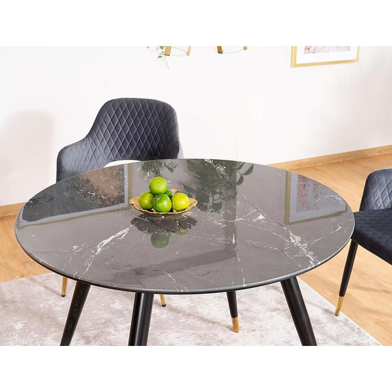 Stół w stylu glamour Cyryl II czarny efekt kamienia/czarno-złoty stelaż fi100