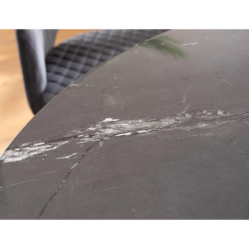 Stół w stylu glamour Cyryl II czarny efekt kamienia/czarno-złoty stelaż fi100