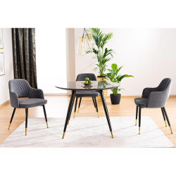 Stół w stylu glamour Cyryl II czarny efekt kamienia/czarno-złoty stelaż fi100