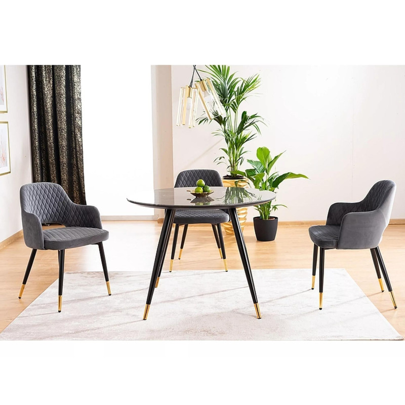 Stół w stylu glamour Cyryl II czarny efekt kamienia/czarno-złoty stelaż fi100