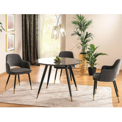 Stół w stylu glamour Cyryl II czarny efekt kamienia/czarno-złoty stelaż fi100