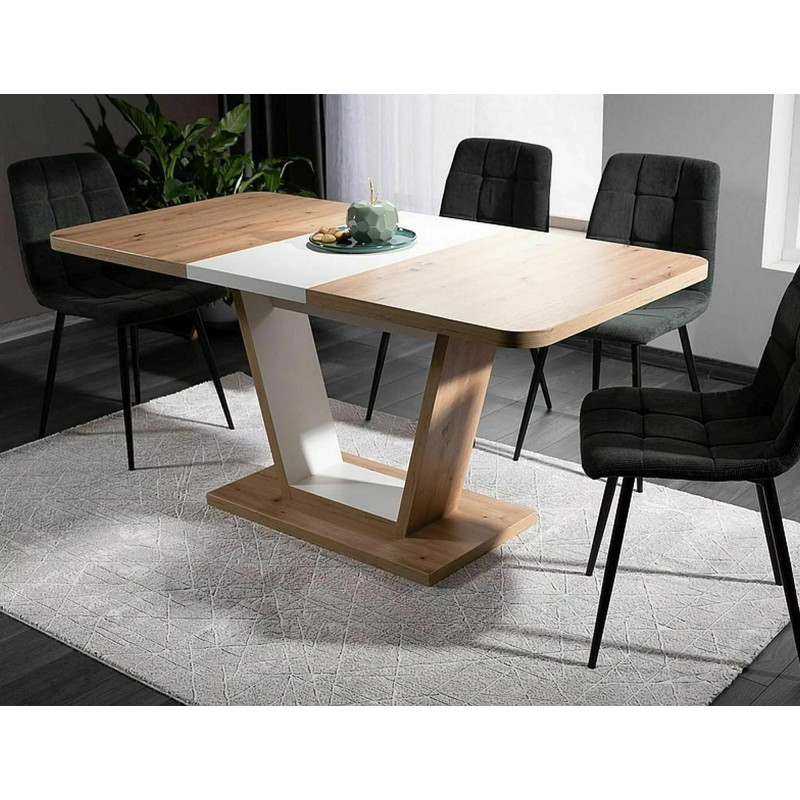 Stół rozkładany Nigel dąb artisan/biały mat 120(160)X80