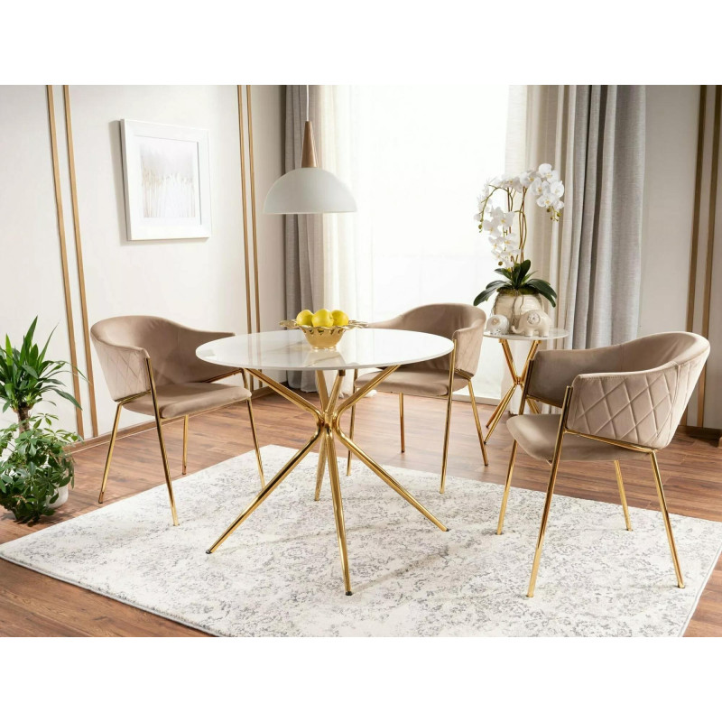 Okrągły stół Azalia Ceramic biały/złoty FI 90