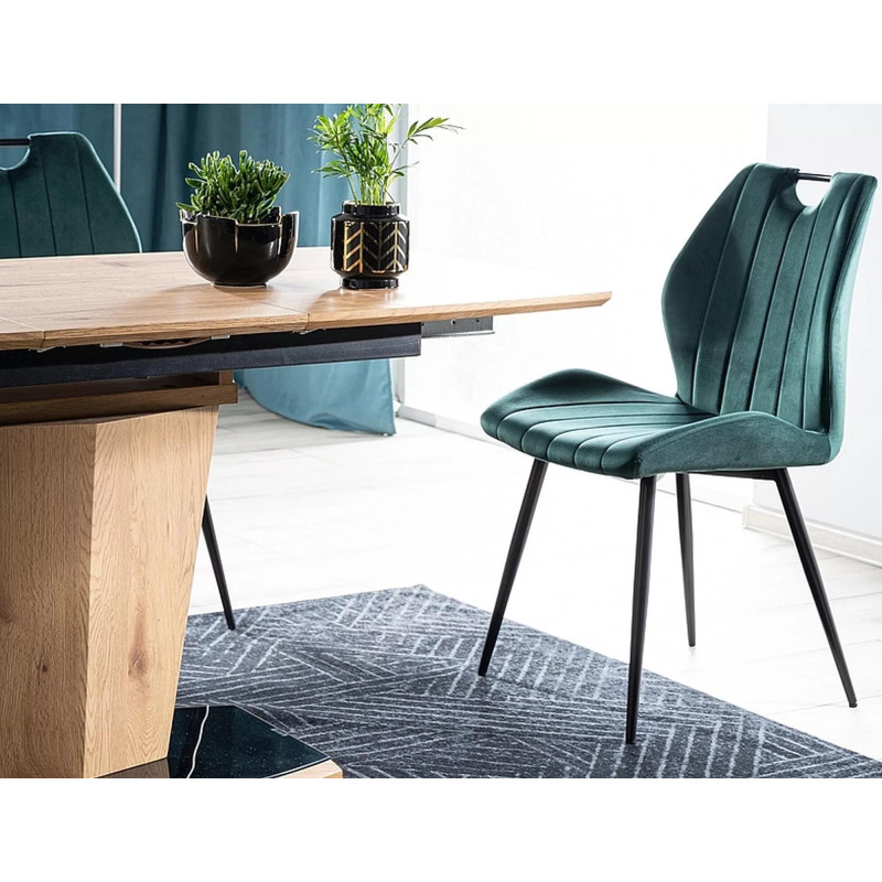 Krzesło tapicerowane Arco Velvet czarny stelaż/zielony bluvel 78