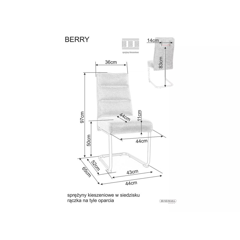 Eleganckie krzesło tapicerowane Berry Brego czarny stelaż/beż 34
