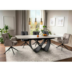 Stół rozkładany Infinity Ceramic z ceramicznym blatem nature cloud/czarny 160(240)X95