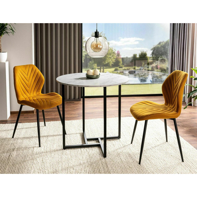 STÓŁ ALTO II BIAŁY EFEKT MARMURU/CZARNY FI80