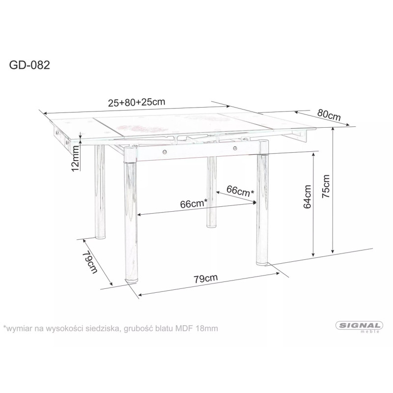 STÓŁ GD082 ORZECH VINTAGE/CZARNY MAT 80(131)x80