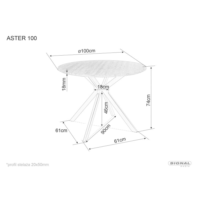 Okrągły stół Aster dąb/czarny mat stelaż FI100