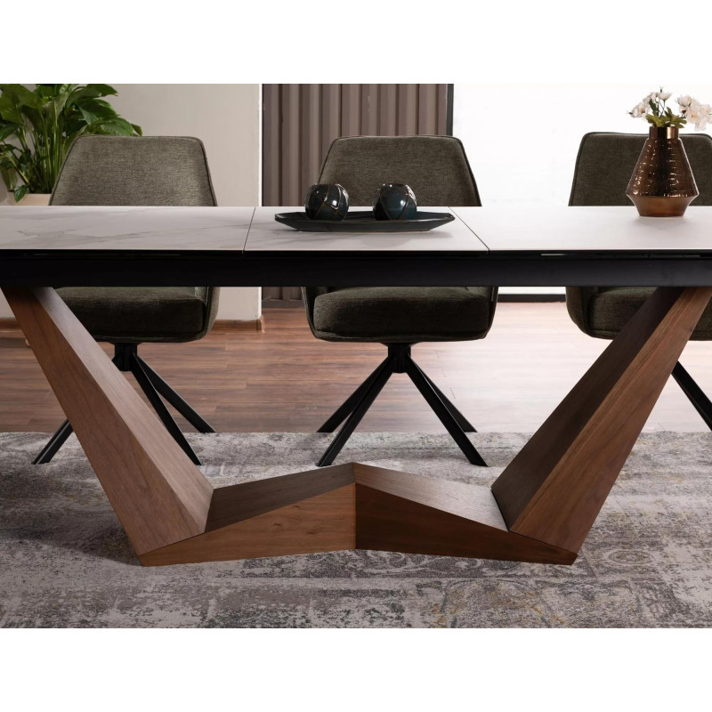 STÓŁ BONUCCI CERAMIC BIAŁY STATUARIO VENATO /ORZECH (200-250)X98