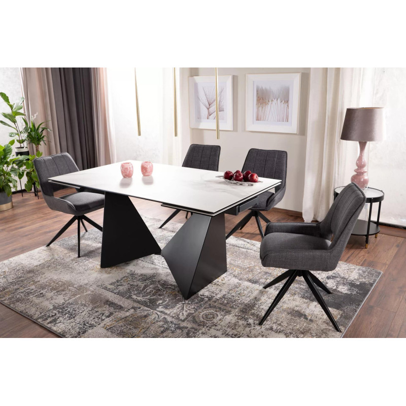 STÓŁ PETERSON CERAMIC BIAŁY STATUARIO VENATO/ CZARNY MAT (160-240)X90