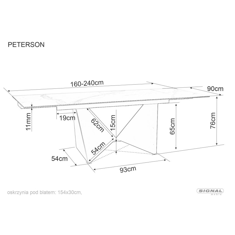 STÓŁ PETERSON CERAMIC BIAŁY STATUARIO VENATO/ CZARNY MAT (160-240)X90