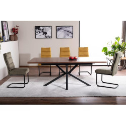 Eleganckie krzesło tapicerowane Berry Brego czarny stelaż/curry 68