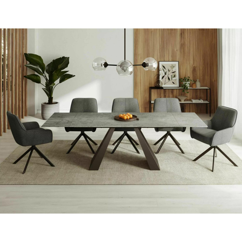 STÓŁ SALVADORE CERAMIC JASNY SZARY PIETRA DI SAVOIA / CZARNY MAT (160-240)X90