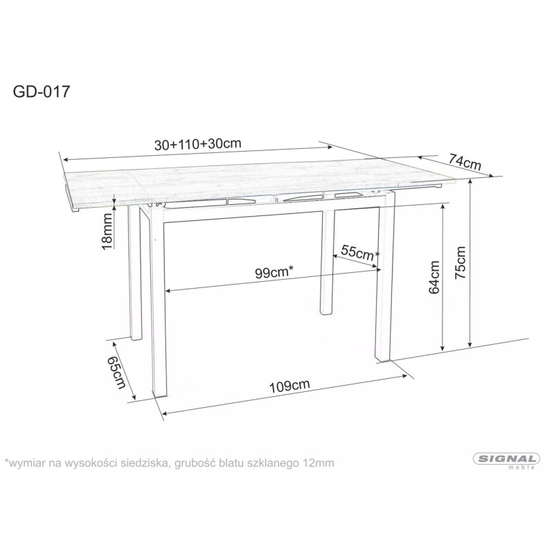 STÓŁ GD017 BIAŁY EFEKT MARMURU/CZARNY MAT 110(170)x74