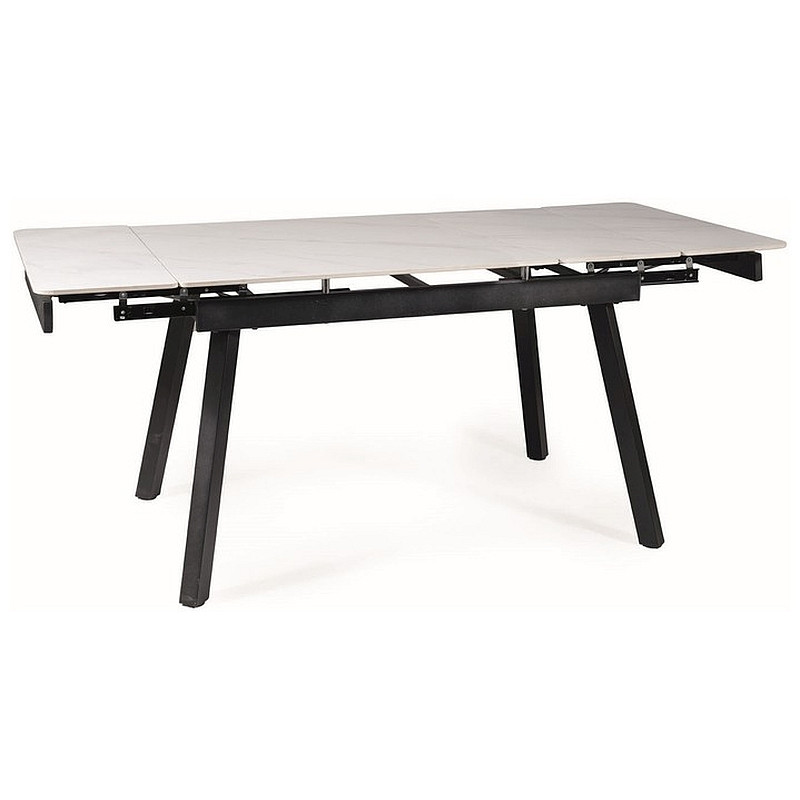 Rozkładany stół ceramiczny John biały/czarny stelaż 150(210)X90