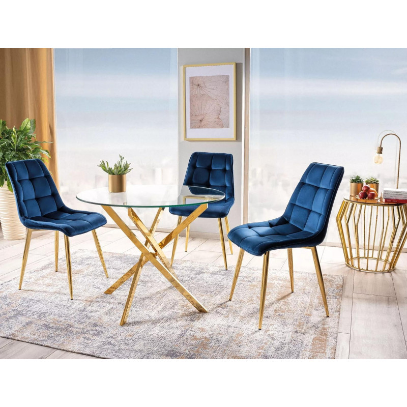 Krzesło tapicerowane Chic Velvet złoty stelaż/granatowy bluvel 86
