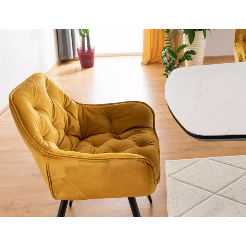 Krzesło tapicerowane Cherry Velvet czarny stelaż/curry Bluvel 68