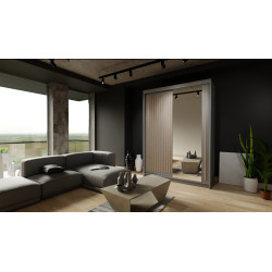 Szafa dwudrzwiowa Kalli z lustrem i lamelami 150cm / szary/votan Szafa dwudrzwiowa Kalli z lustrem i lamelami 150cm / szary/votan