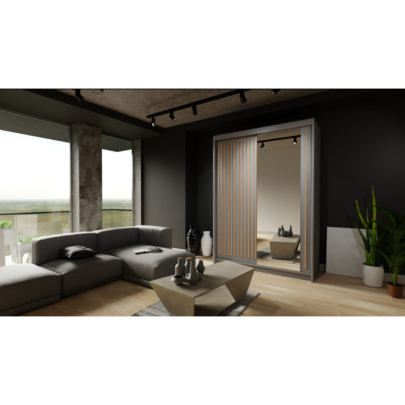 Szafa dwudrzwiowa Kalli z lustrem i lamelami 150cm / szary/votan