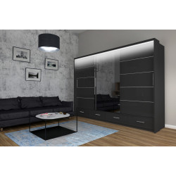 Szafa przesuwna Onyx z lustrem i oświetleniem LED 253cm Szafa przesuwna Onyx z lustrem i oświetleniem LED 253cm