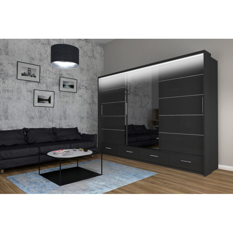 Szafa przesuwna Onyx z lustrem i oświetleniem LED 253cm