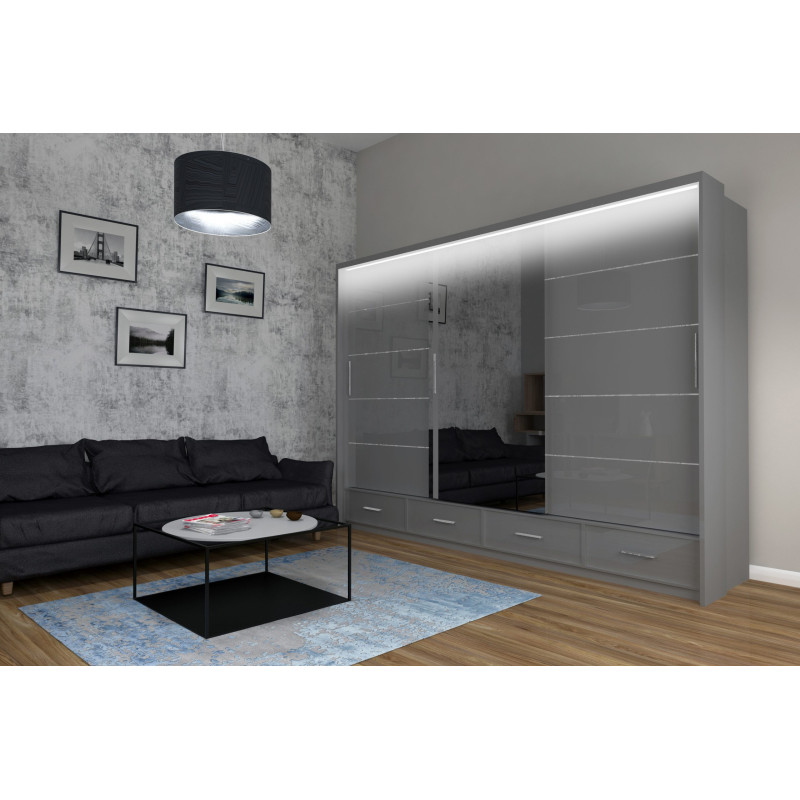 Szafa przesuwna Onyx z lustrem i oświetleniem LED 253cm