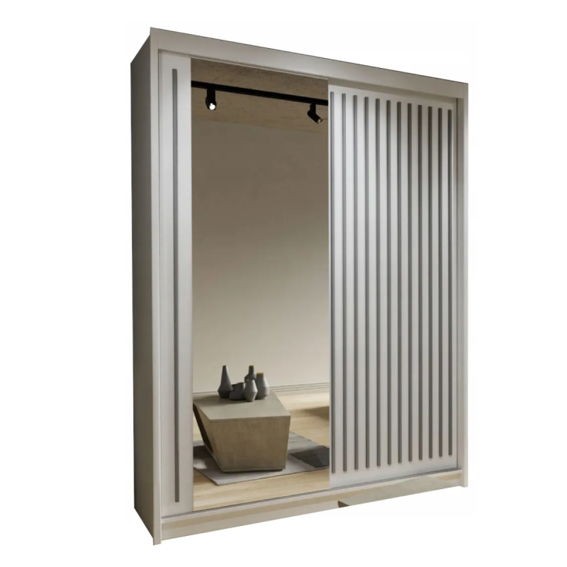 Szafa dwudrzwiowa Kalli z lustrem i lamelami 150cm / biały Szafa dwudrzwiowa Kalli z lustrem i lamelami 150cm / biały